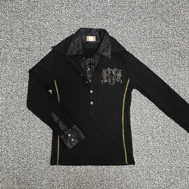 단추 디테일 레이어드형 세미 슬림 롱 슬리브