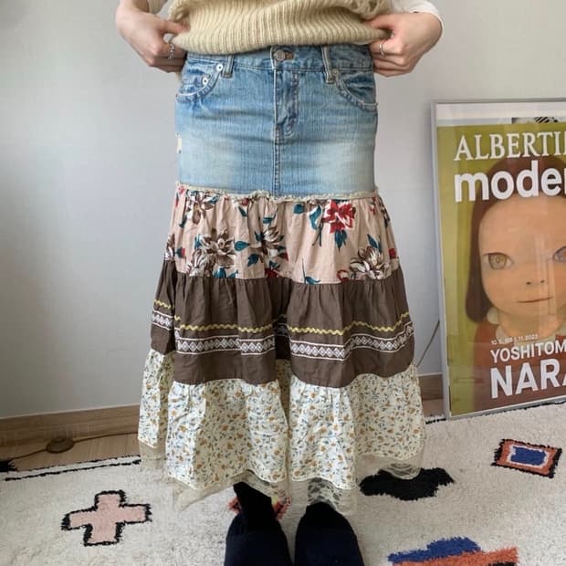 patchwork denim skirt
