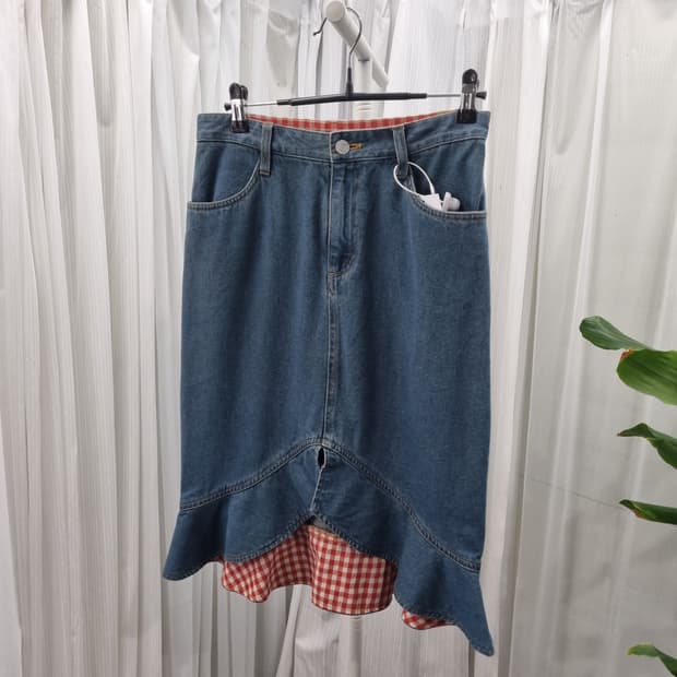 빈티지 청치마 체크 레이어드 1723