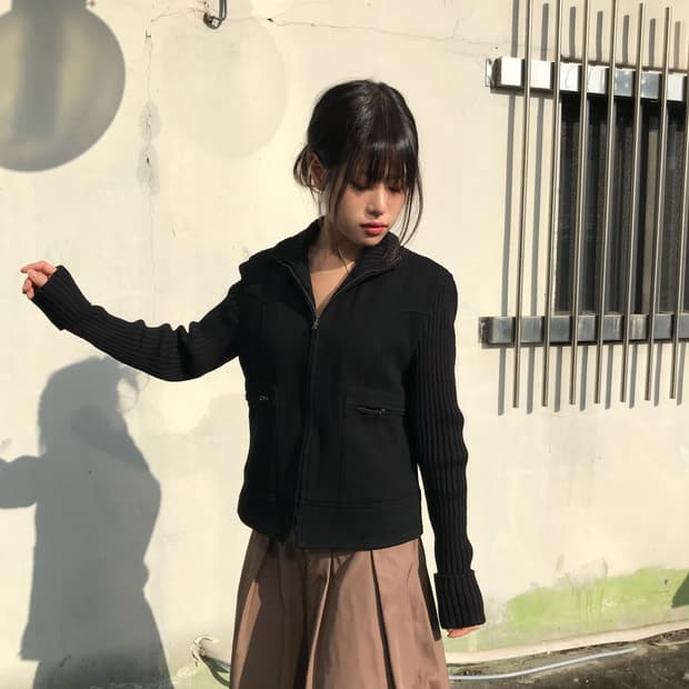 블랙 니트 집업