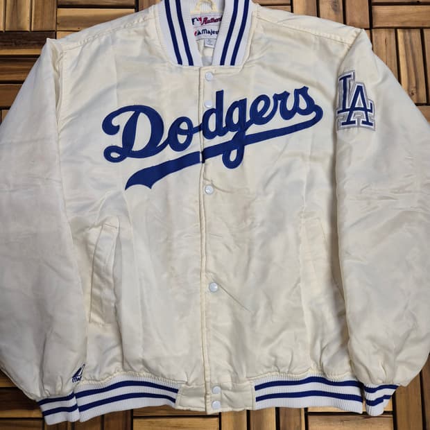 90s Majestic LA 다저스 아플리케 새틴 바시티 자켓