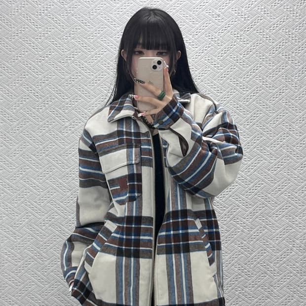 코닥 빈티지 캐주얼 컨트리 체크 울 모직 자켓 L C10147