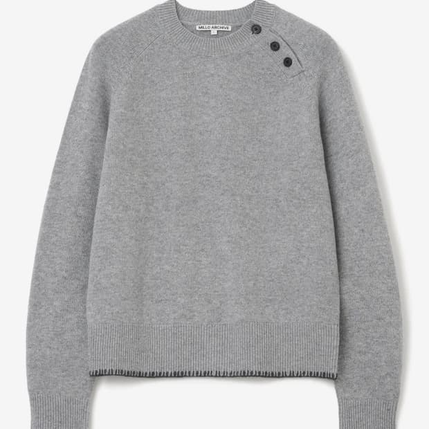 [M] 밀로아카이브 슬랜티드 헨리넥 니트 [멜란지 그레이]