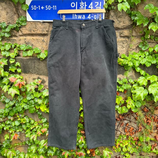 칼하트 b11 블랙 빈티지 카펜터 싱글니 페이딩 워크 팬츠 36/30