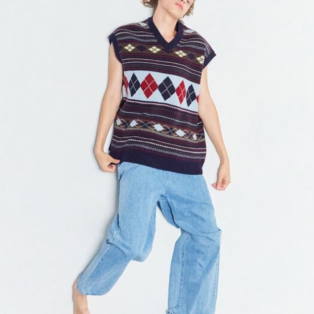 인스턴트펑크 자카드 울 니트 베스트 프리사이즈 빅사이즈