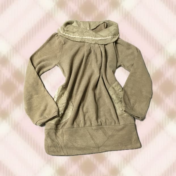 엑시즈팜 목폴라 진주 라떼 브라운 니트 히메 갸루 러블리 로걀 빈티지