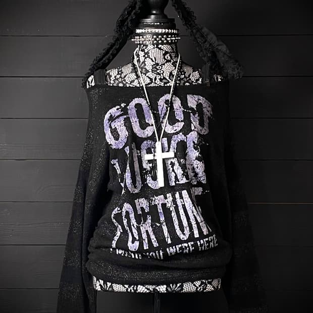 CORNFLAKE 콘플레이크 펑크 지퍼 셔링 퍼플 레터링 블랙 롱슬리브