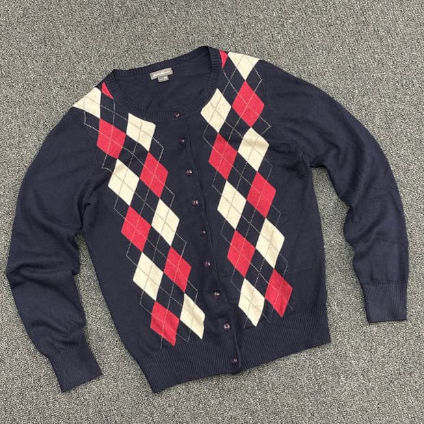 OS)여성 빈티지 아가일 패턴 가디건