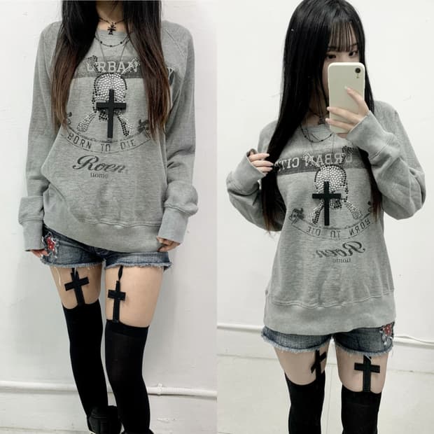 [ROEN] 로엔 스터드 해골 맨투맨 롱슬리브