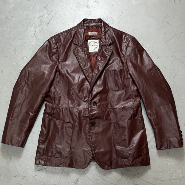 80's 빈티지 버건디 레더 자켓 파이트클럽 레더 블레이저