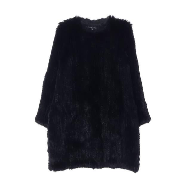 [S]띠어리 토끼털100% 블랙 라운드 모피코트 퍼자켓
