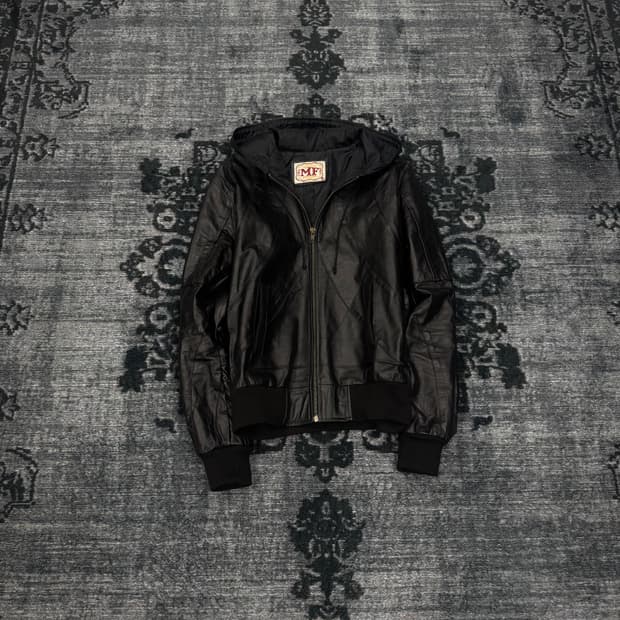 90s Mf clothing cow skin hood jacket