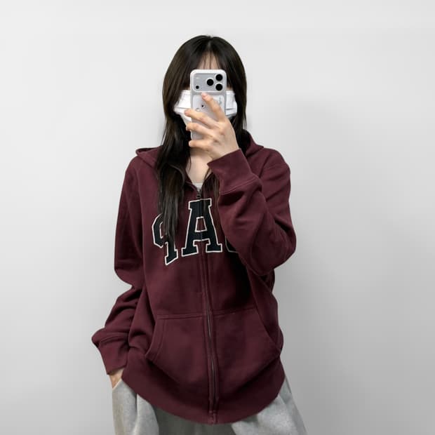 갭 Gap 스펠 로고 후드집업 버건디