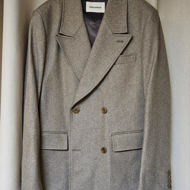인사일런스 포텍스 더블 브레스티드 롱 블레이저 그레이 베이지(M)