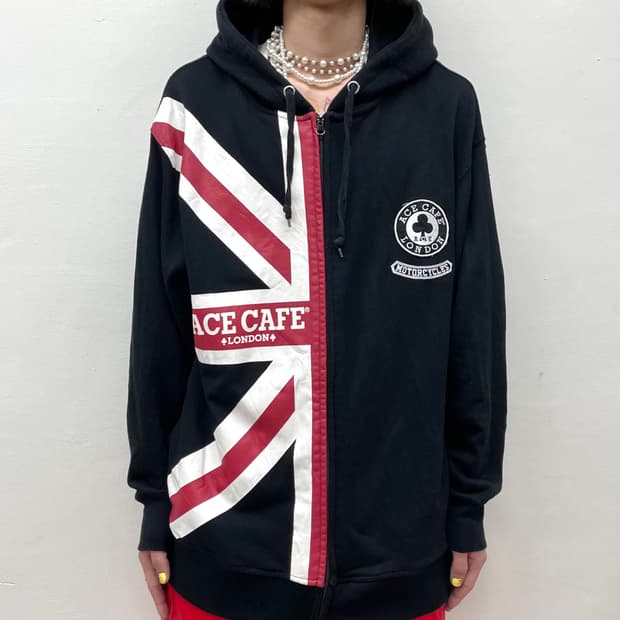 Half American Flag  Black Hooded Zip-Up