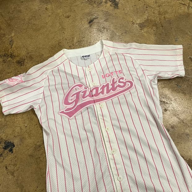 [90] 롯데 자이언츠 핑크 스트라이프 유니폼 37번 마킹 b18