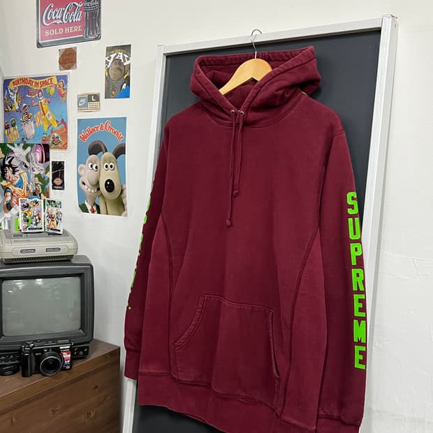 16ss Supreme 슈프림 안티히어로 버건디 기모 풀오버 후드티