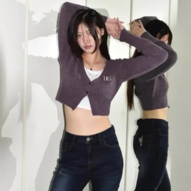 애즈온 베리크롭가디건 퍼플