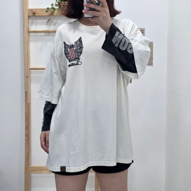 [프립]2XL/밴슨 레더스 바이커 자수 레이어드 티셔츠