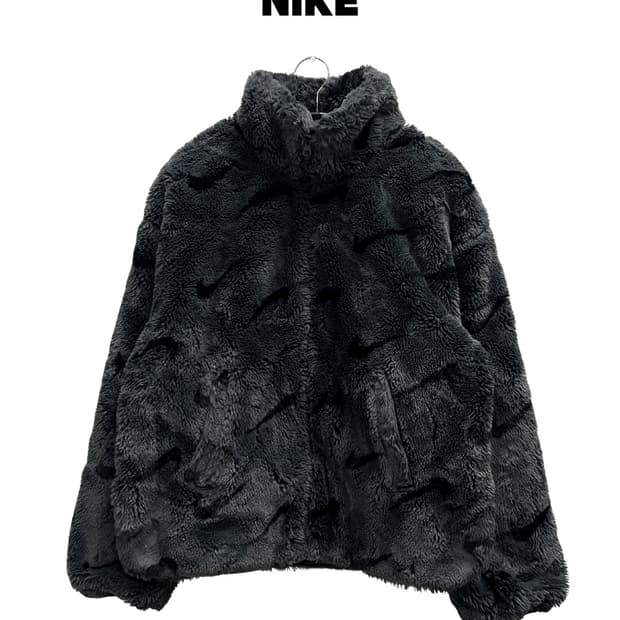 나이키 우먼스 스우시 프린트 퍼 후리스 자켓 차콜