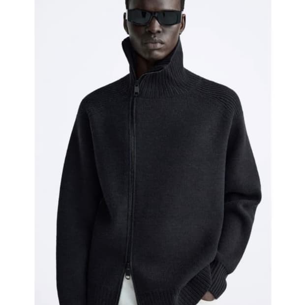 자라 지퍼 비대칭 스트럭처 가디건