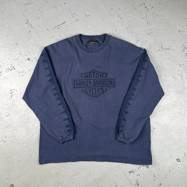 빈티지 할리데이비슨 쉴드 로고 타이다이 롱슬리브 네이비