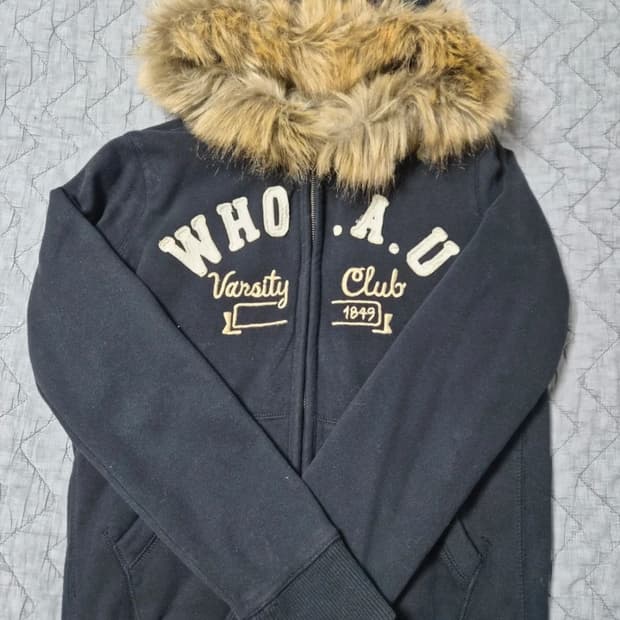 WHO.A.U 울프죠 퍼 후드집업 네이비 S 후아유