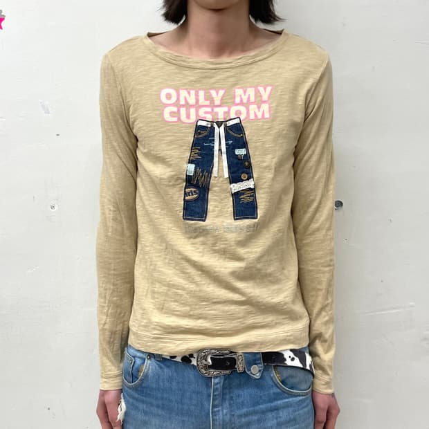 Jeans Embroidery Brown Long-Sleeved 