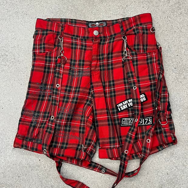 MAD PUNKS 본디지 미티 체크 팬츠 