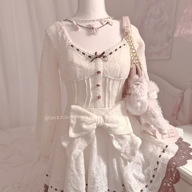 리즈리사 라떼갸루 빅리본 원피스 대장 히메카지 초코크림 빈티지 핀터깔