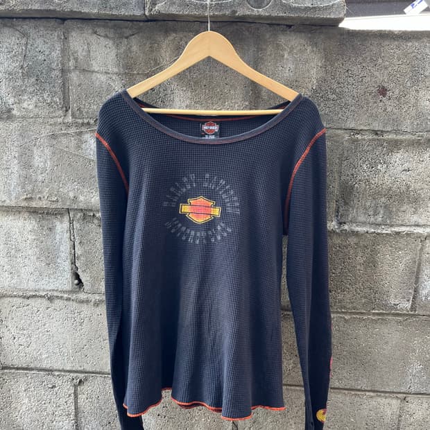 할리데이비슨 불꽃 와플 긴팔 티셔츠 2XL 여성용