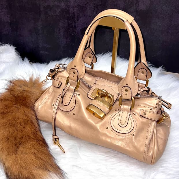 Chloe 끌로에 패딩턴 샴페인골드 레더 아카이브 자물쇠 토트백