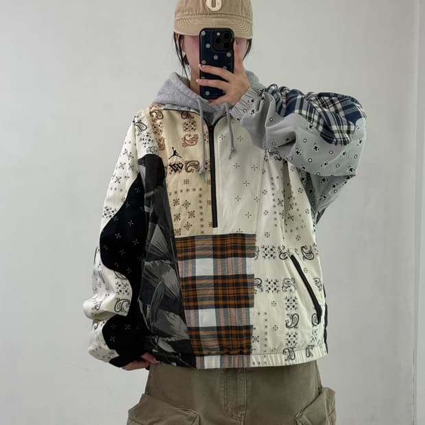 조던x러셀 웨스트브루크 패치워크 반집업