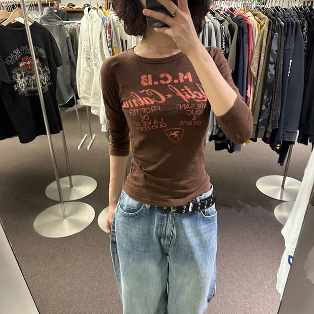 140)Japanese vintage 여성 레터링 브라운 롱슬리브