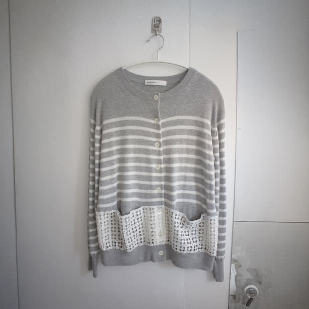 net pocket stripe cardigan