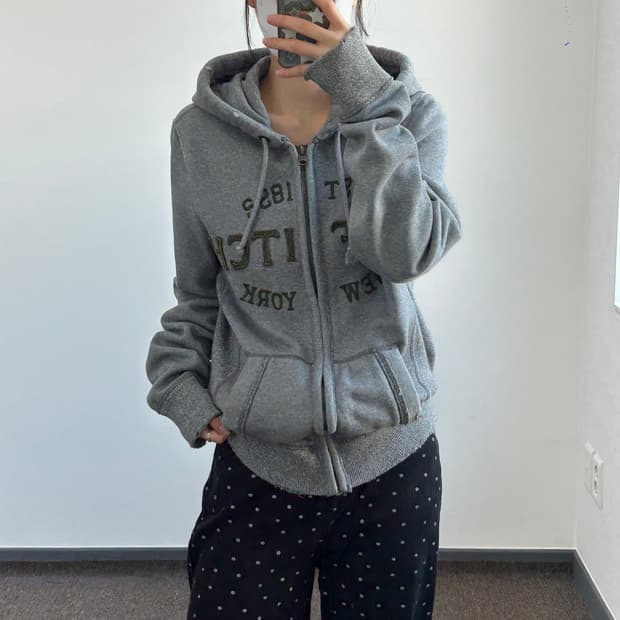 Abercrombie 아베크롬비 그린 로고 그레이 후드집업