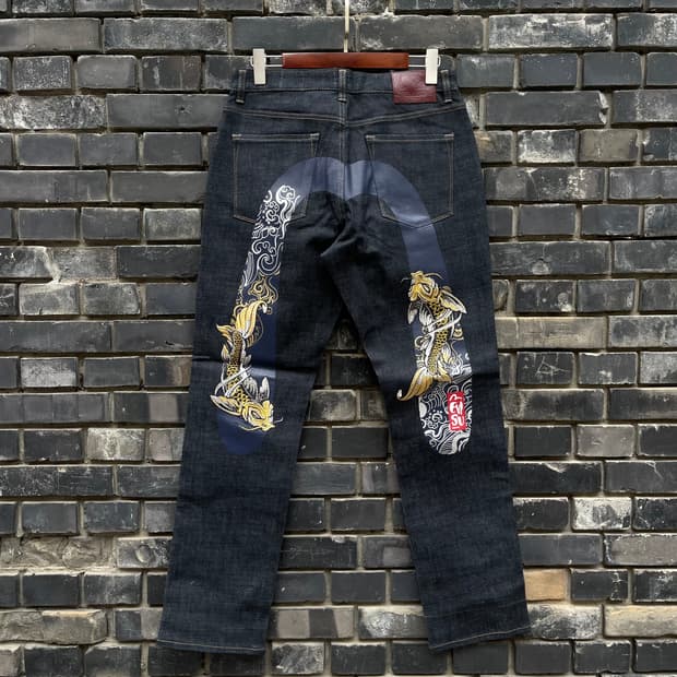 [34] EVISU INDIGO BIG LOGO PANTS