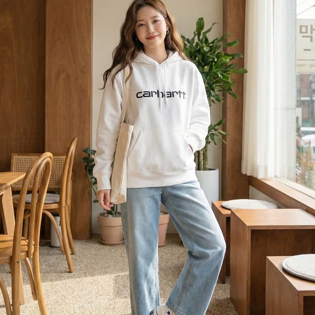 칼하트WIP 화이트 로고 후드티셔츠_S