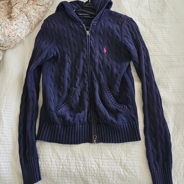 폴로 니트 케이블 후드집업 여성 s