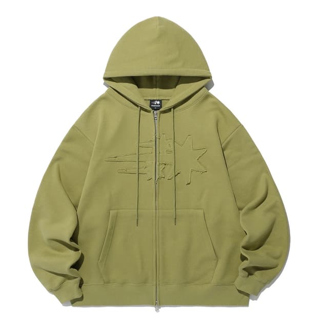 3STAR LOGO ZIP HOODIE 나이스고스트클럽 후드집업 올리브