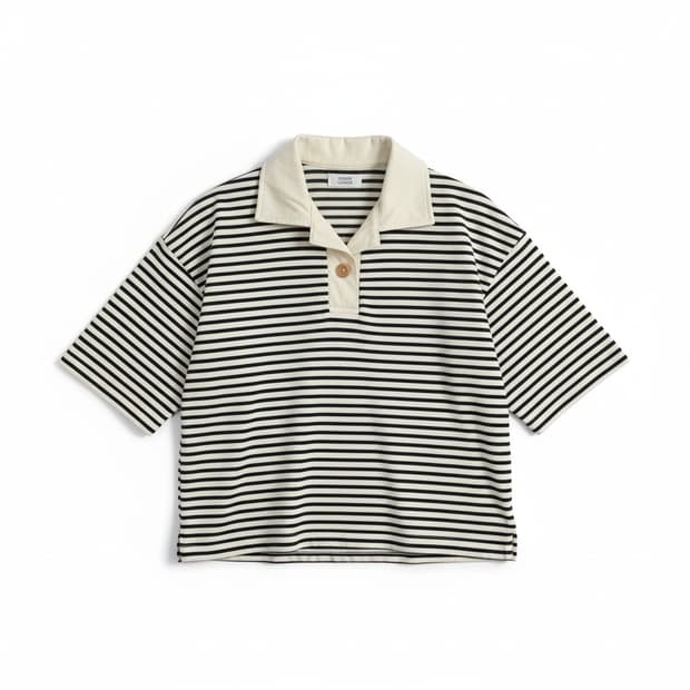 톰보이 스트라이프 반팔 카라 티셔츠