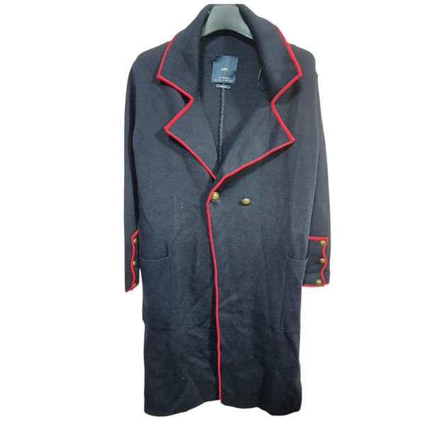 자라 네이비 레드 배색 롱 코트