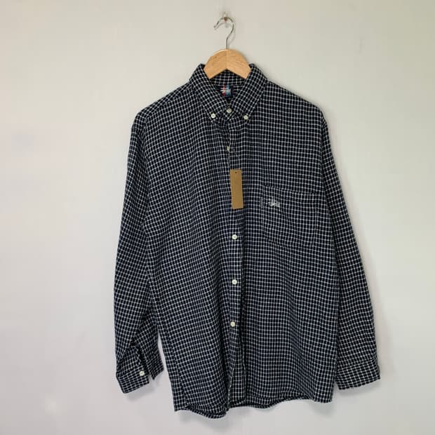 스투시 USA 빈티지 체크 코튼 긴팔 셔츠 다크 네이비 L