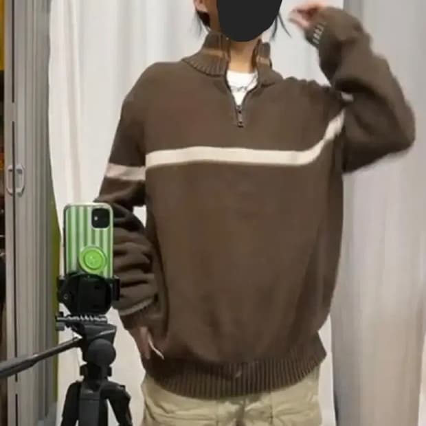Vintage 브라운 니트 반집업 XL