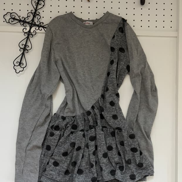 • gray dot frill mini-one-piece dress sl