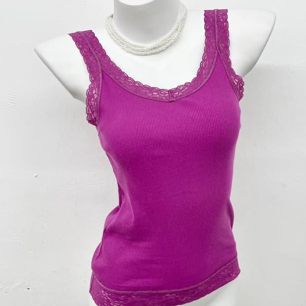 마젠타 골지 레이스 탑