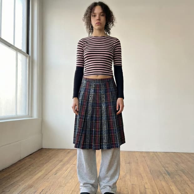 vintage check wool skirts