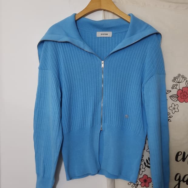 SYSTEM 세일러 칼라 볼드 리브 니트 점퍼