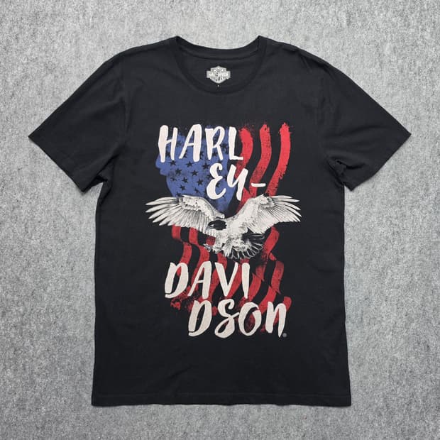 할리 데이비슨 이글 성조기 플래그 그래픽 반팔티 L