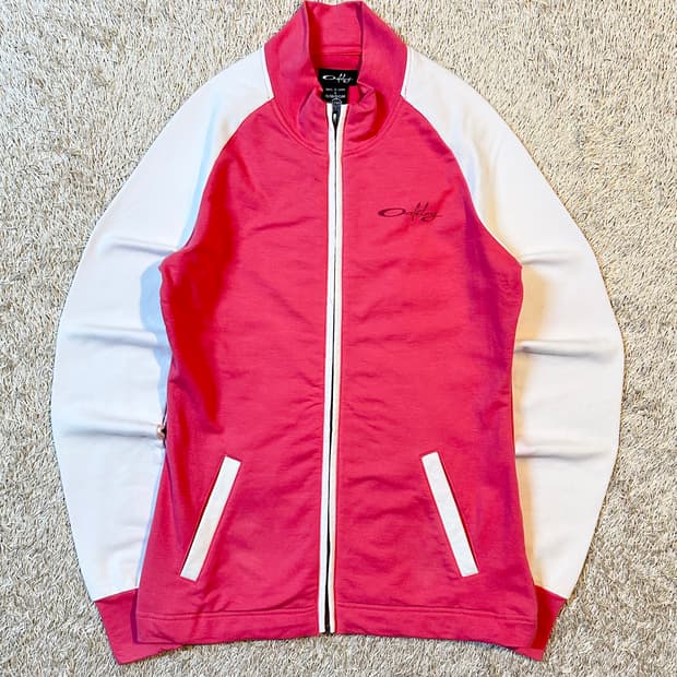 희귀) 오클리 OAKLEY 백로고 코튼 배색 집업 자켓 핑크